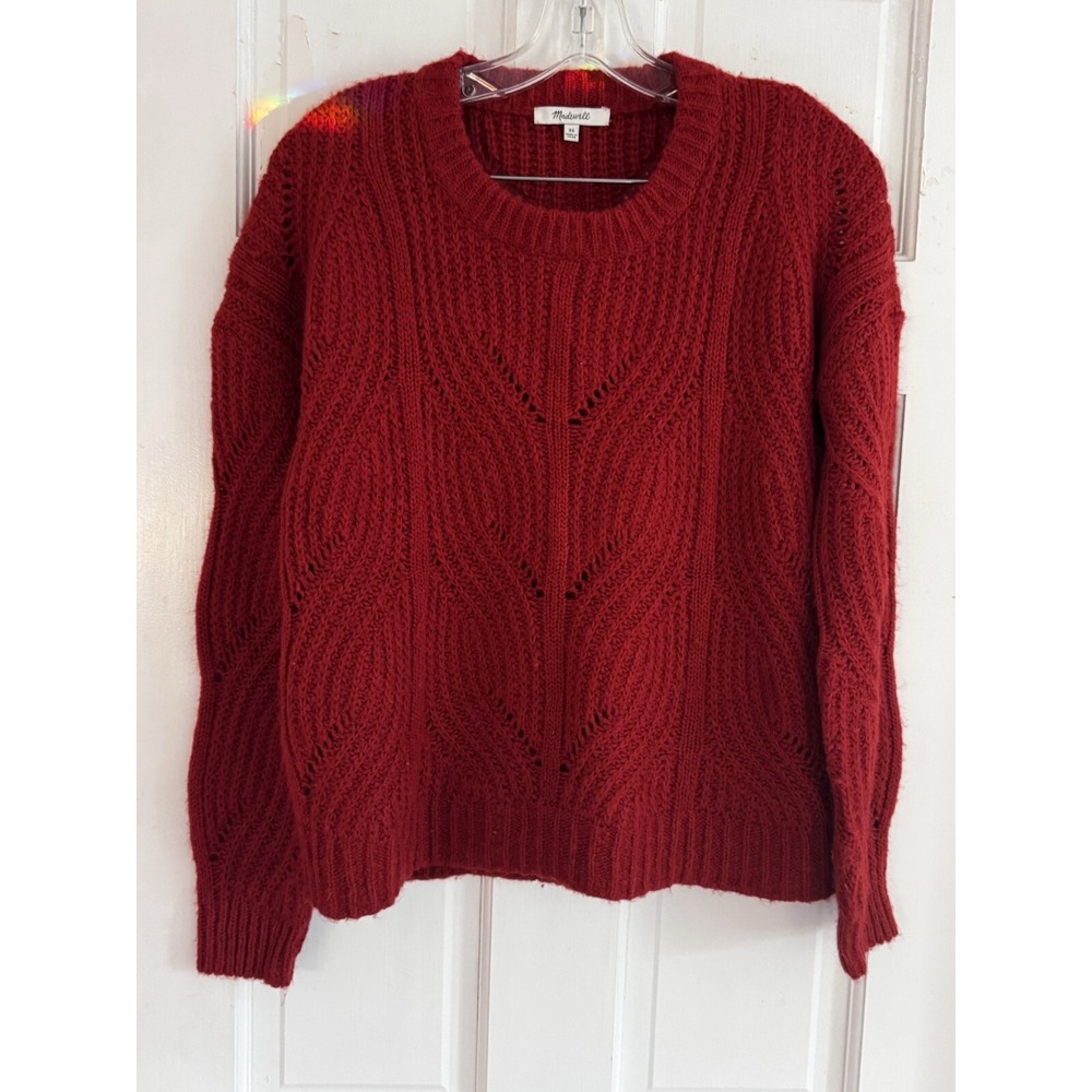 🌸 MADEWELL Women's Sz XS Pointelle Knit Alpaca Blend Crewneck Sweater Career